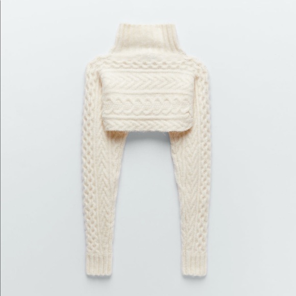 ZARA BNWT Cable Knit High Collar Cropped Sweater - Picture 9 of 10
